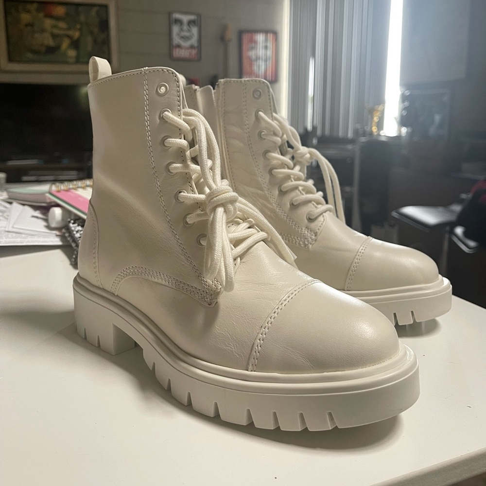 All White Combat Boots